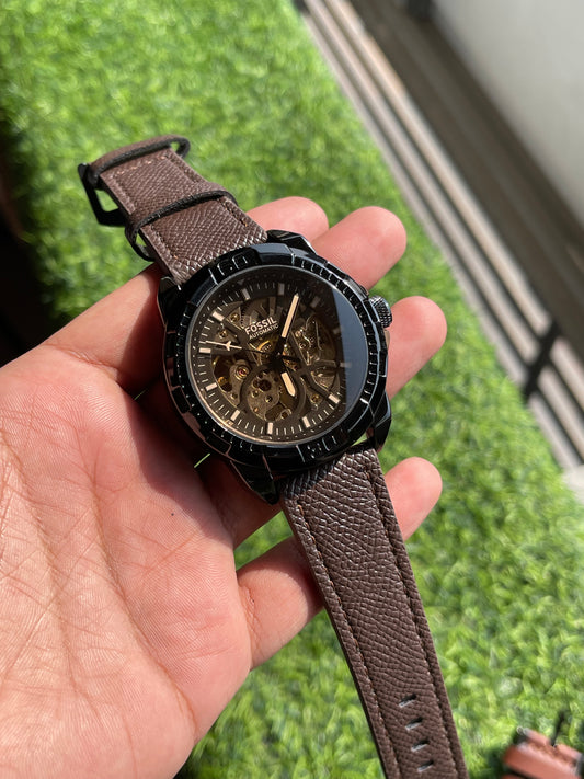 RC Fossiil Automatic Skeleton Watch – Black & Bronze Edition