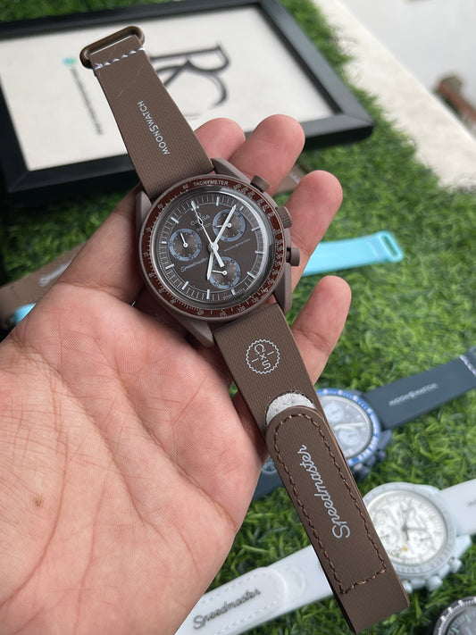 RC X MoonSwatch Speedmaster Cocoa Brown Edition Chronograph Watch – Chocolate Brown Dial | Premium Silicone Strap