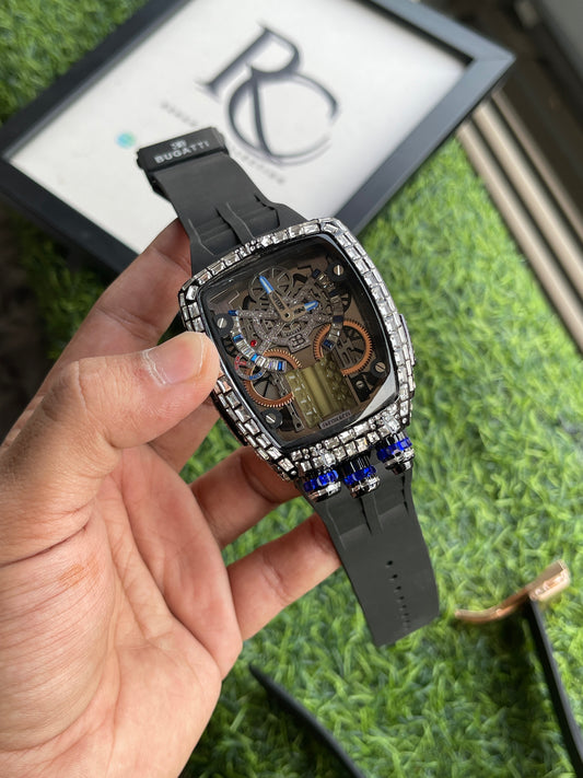 RC Jaacob & Co. Bugatti Skeleton Diamond Edition β Black Steel & Blue Accent