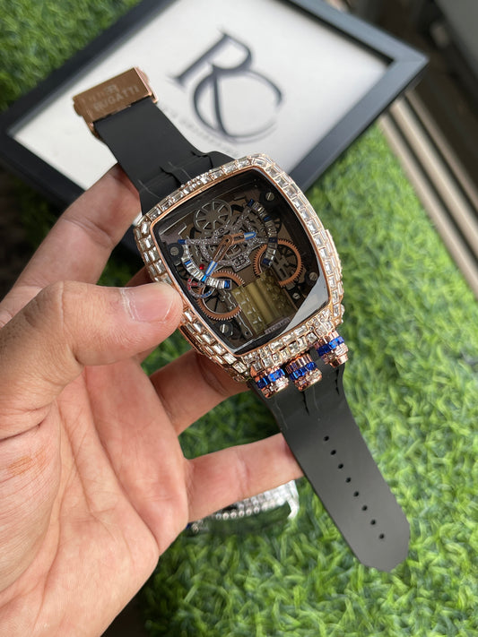 RC Jaacob & Co. Bugatti Skeleton Diamond Edition β Rose Gold & Black Strap