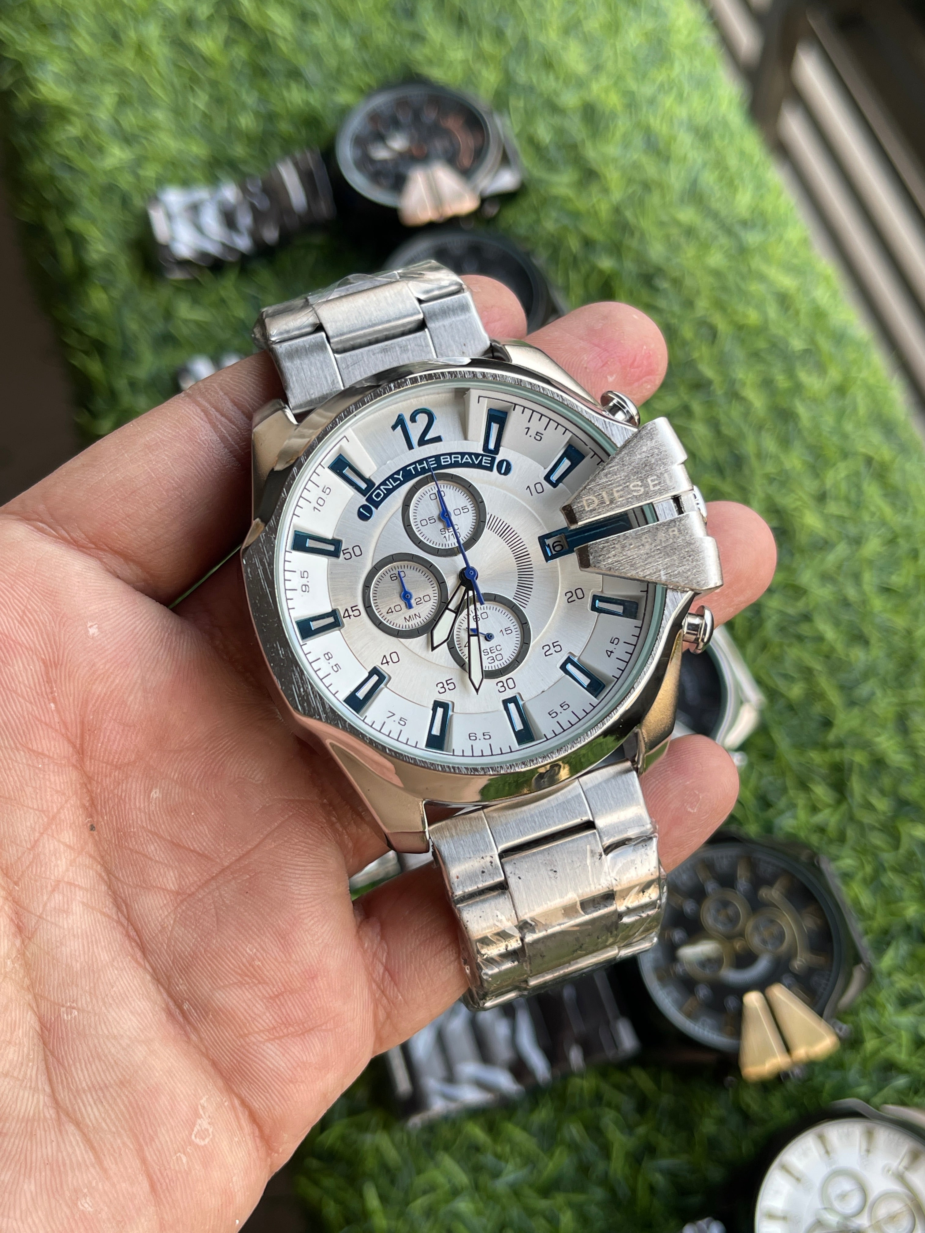 RC Diiesel Chronograph Watch Silver & White-Blue - Image 1