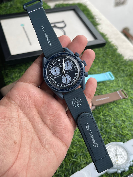RC X MoonSwatch Speedmaster Midnight Blue Edition Chronograph Watch – Navy Blue Dial | Premium Silicone Strap
