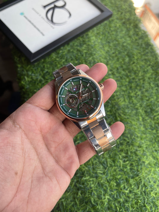 RC X Tommy Automatic Skeleton – Green Dial, Rose gold Two-Tone Bracelet