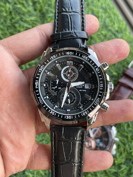 RC Casiio Edifiice Chronograph – Black Dial Leather Edition