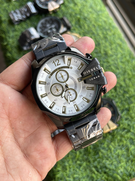 RC Diiesel Chronograph Watch – Black Case & Silver Dial