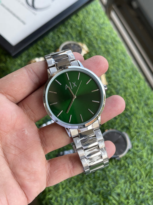 RC Armanii (A|X) Silver Stainless Steel Watch – Green Sunray Dial