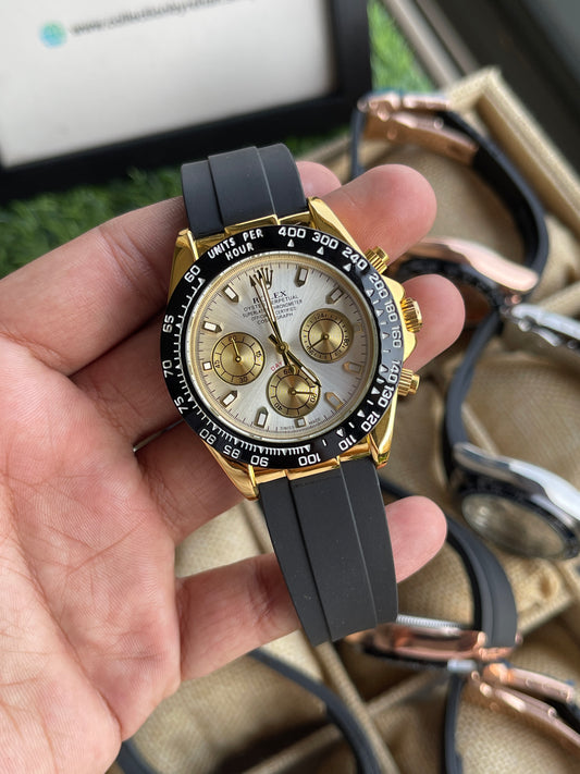 RC RLX Daytona – Gold Case, White Dial (Quartz Model)