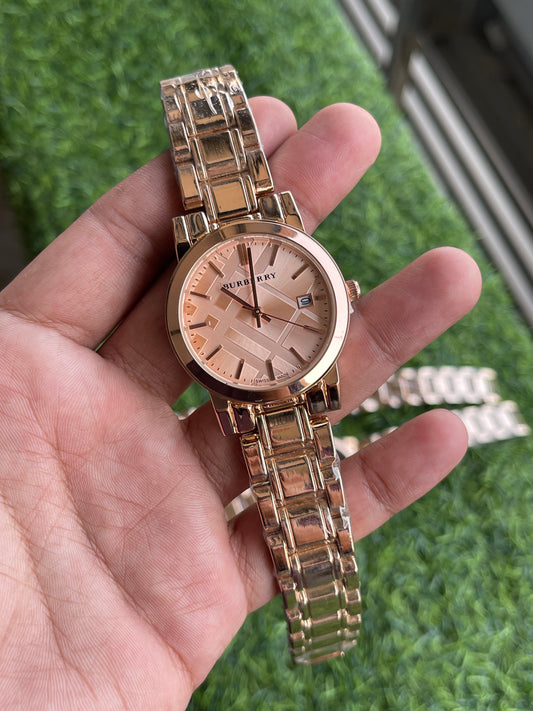 RC Burberrry Rose Gold Champagne Dial Watch