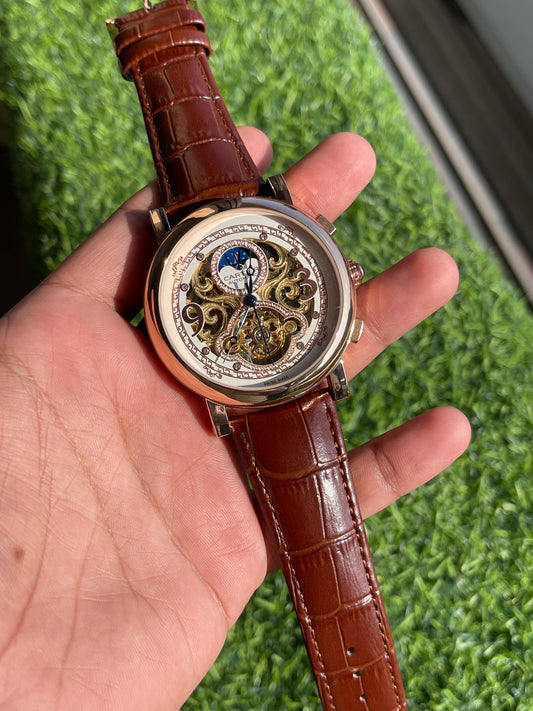 RC Cartiier Skeleton Dial Automatic Brown Leather Men’s Watch