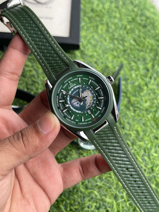 RC X OMEGAA Seamaster World Time Globe Edition – Textured Silicone Strap (GREEN)