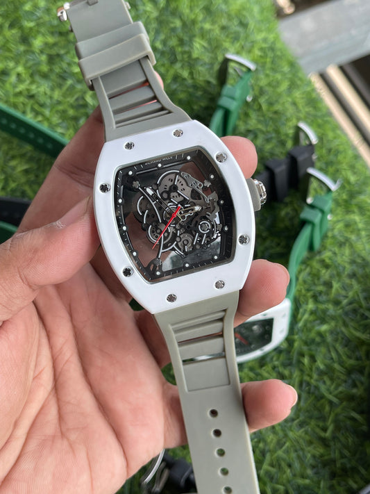 RC RM Skeleton Dial Sports Quartz Watch – White & Smoke Grey Edition