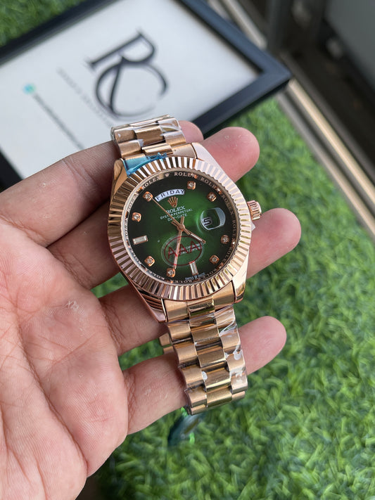 RC RLX Oyster Perpetual Day-Date – Rose Gold President Style Watch