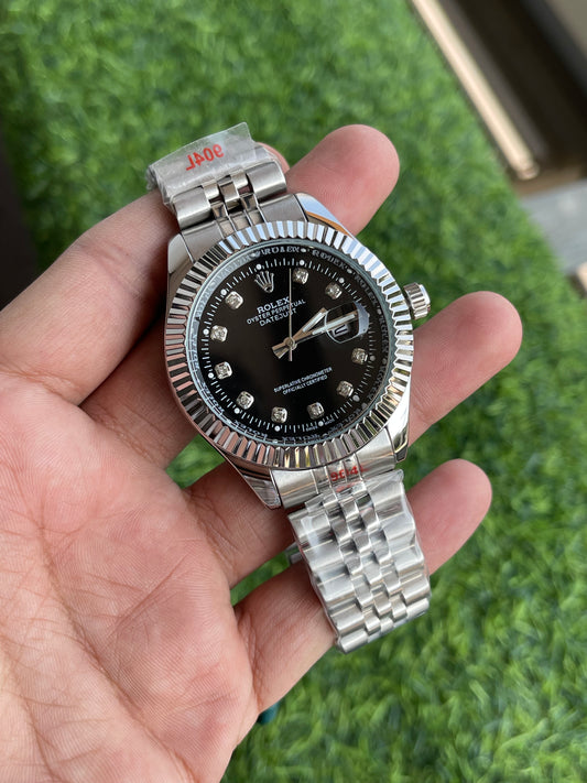 RC RLX Oyster Perpetual Datejust – Black Diamond Dial (Silver Edition)