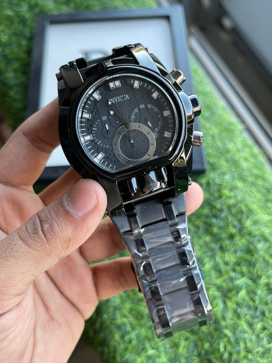 RC Inviicta Black Chronograph Watch with Black Metal Chain