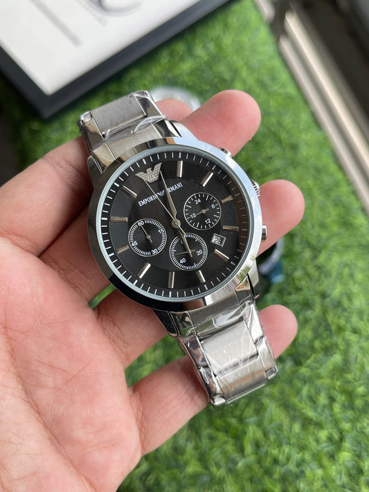 RC Emporiio Armanii Chronograph Classic Dial Premium Watch (Silver-Black)