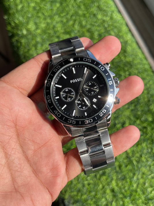 Fossiil Silver & Black Chronograph Stainless Steel Men’s Watch