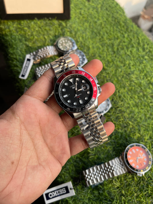 RC X Seiiko 5 GMT Style Quartz Watch with Silver Jubilee Stainless Steel Bracelet