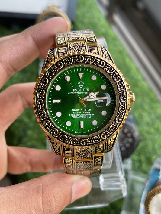RC RLX Submariner Royal Carving Edition – Gold Case & Green Dial