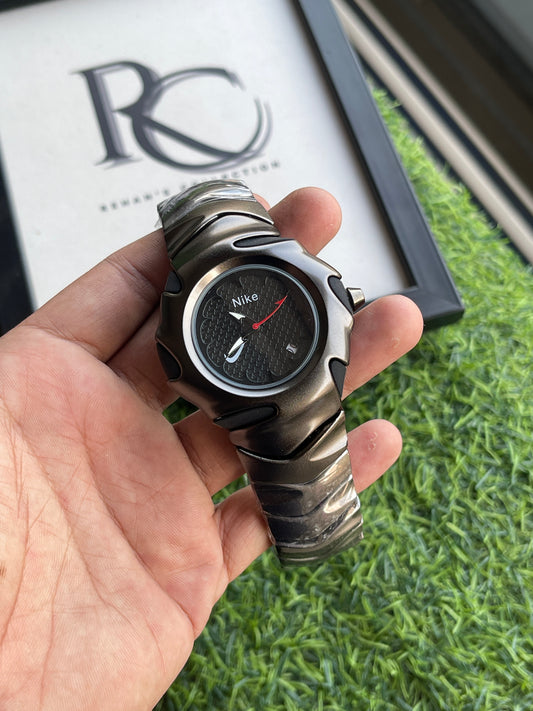 RC Nikee Sport Analog Watch – Black chain & Black Textured Dial