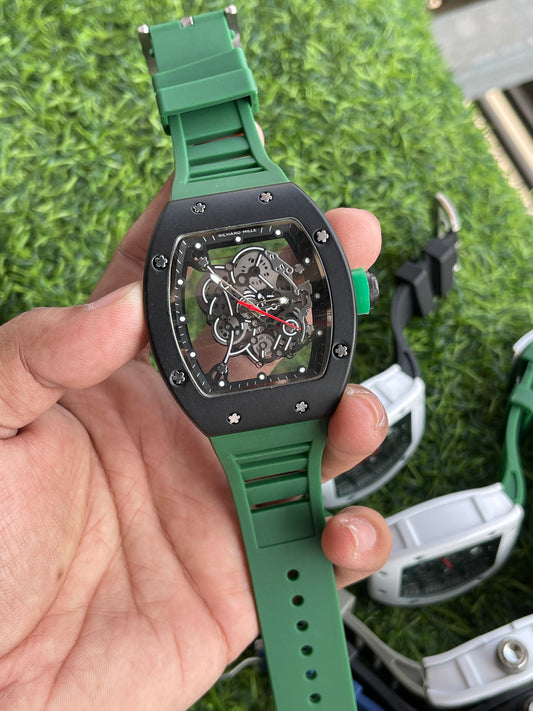 RC RM Skeleton Dial Sports Quartz Watch – Black & Green Edition
