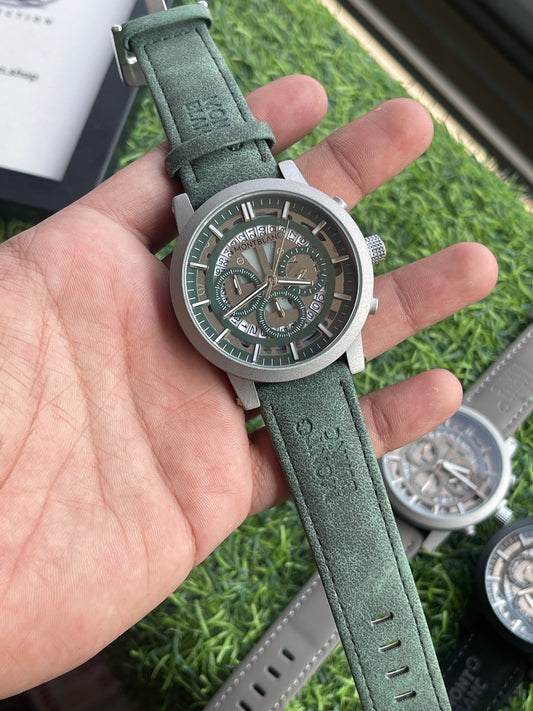 RC MB Green Chronograph Skeleton Watch