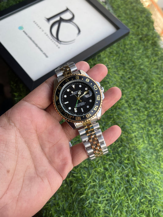 RC X Seiiko GMT-Master II Style Black Dial Black & Gold Bezel – Two-Tone Jubilee Bracelet