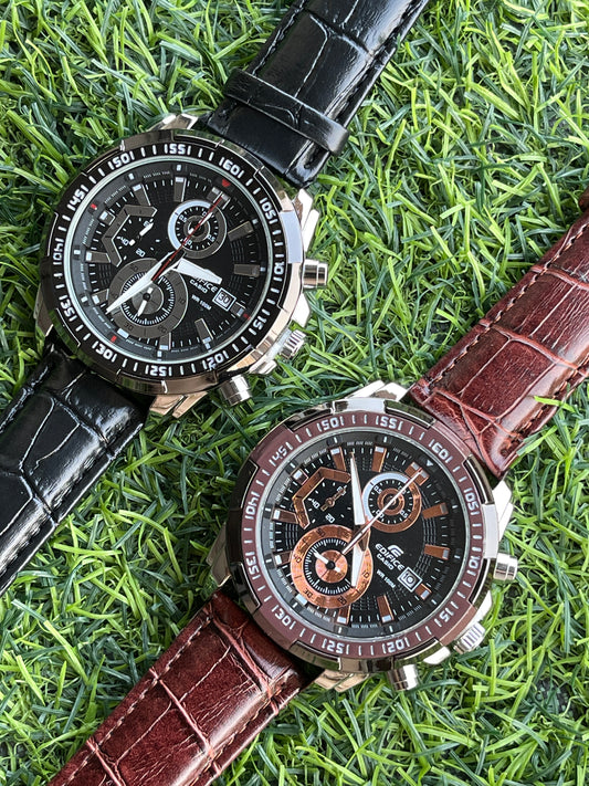 RC Casiio Edifiice Chronograph – Black Dial Leather Edition