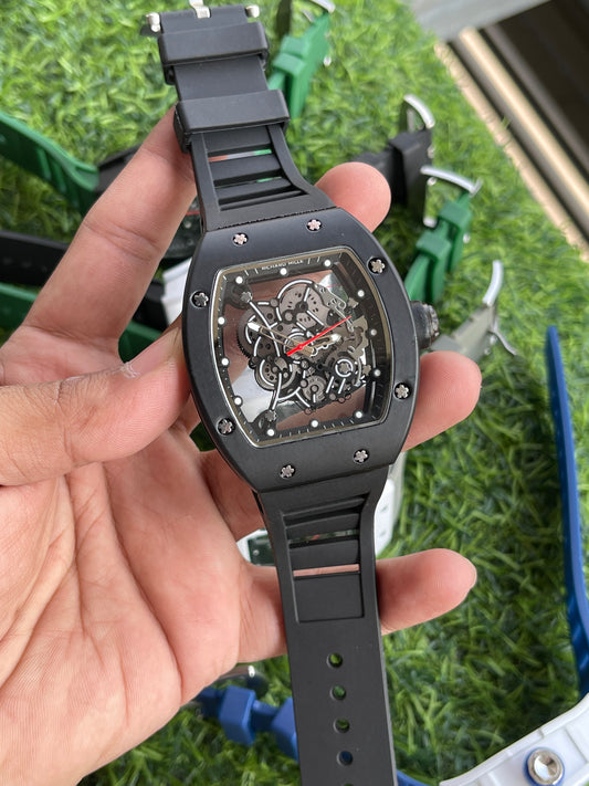 RC RM Skeleton Dial Sports Quartz Watch – Matte Black Edition