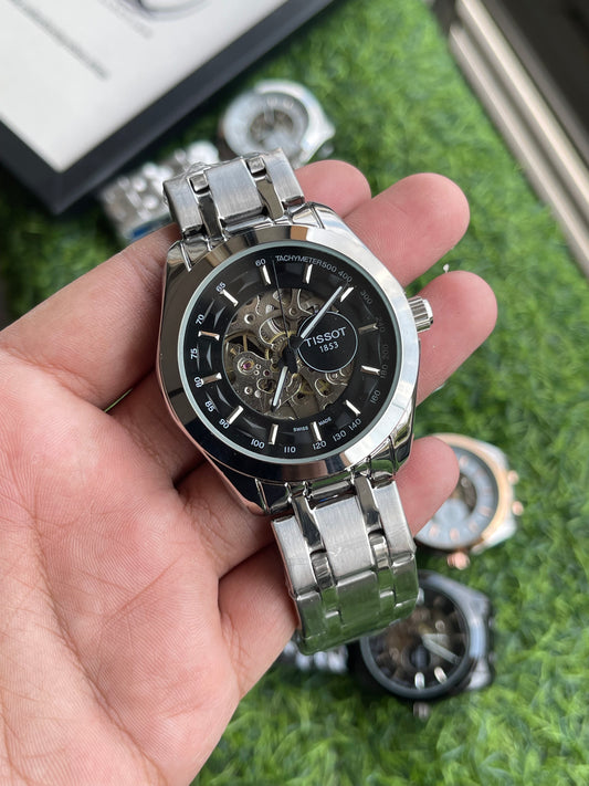 RC Tisst 1853 Automatic Skeleton Dial Tachymeter Premium Watch (silver-black)