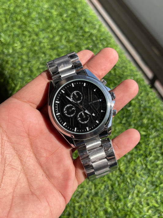 RC TOMMY Stylish Silver Black Chronograph Watch – Premium Steel Edition