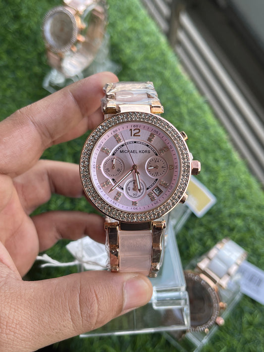 RC Miichael Kors Parker Crystal Chronograph – Rose Pink Edition