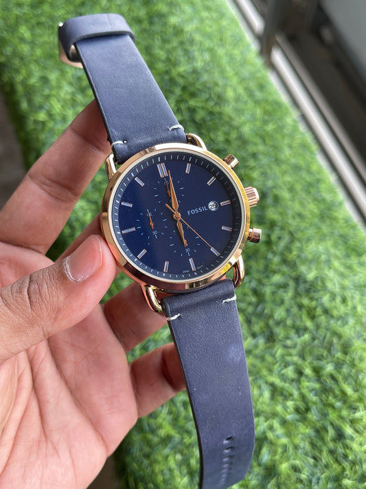 RC Fossiil Style Blue Leather Classic Watch