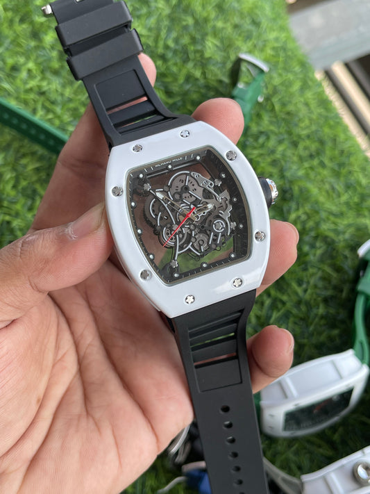 RC RM Skeleton Dial Sports Automatic Watch – White & Black Edition