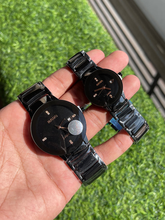 RC Radoo-Inspired Black Couple Watch Set