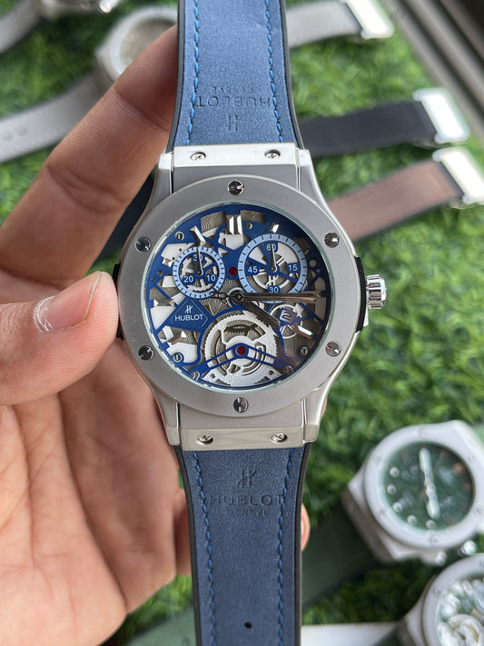 RC Hublt Classic Fusion Silver Skeleton Blue Dial (Blue Strap)