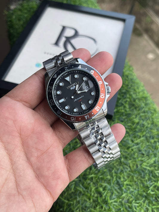 RC Seiiko GMT Style Quartz Open Back – Premium Jubilee Edition Black Dial / Brown-Black Bezel