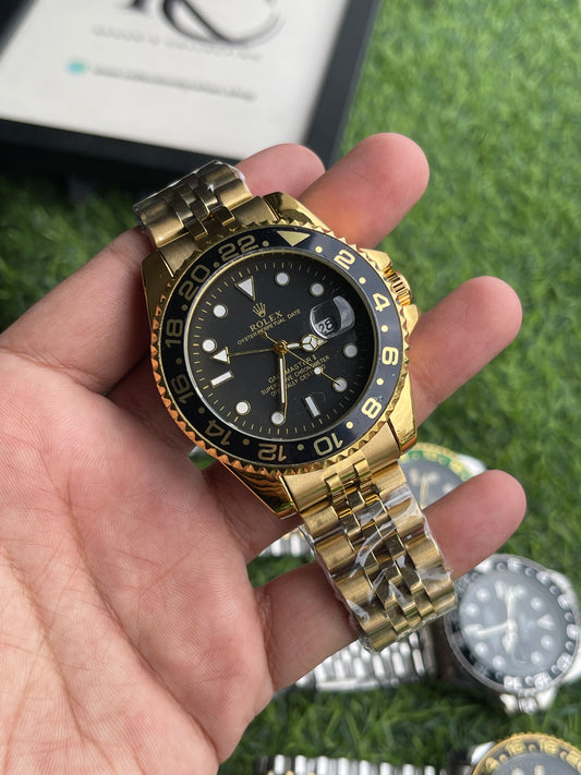 RC RLX GMT-Master II 5-Link Jubilee Bracelet Luxury Edition Black & Gold Bezel | Full Gold Bracelet