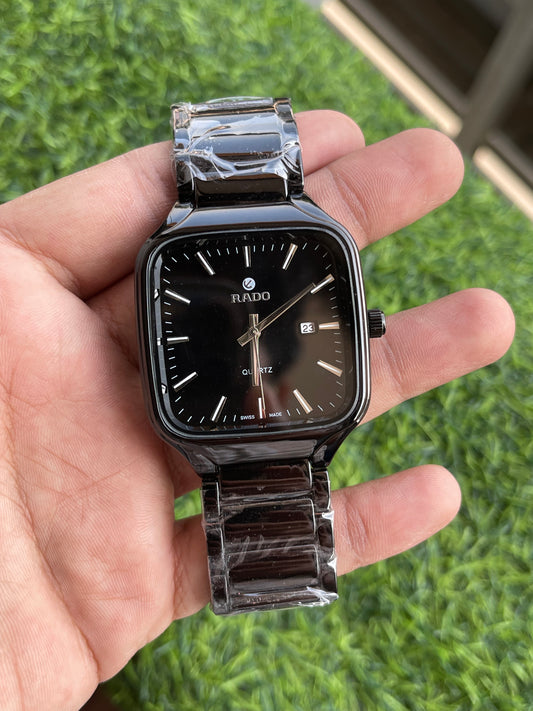 RC RAADO Square Black Ceramic Quartz Watch (Date Display)