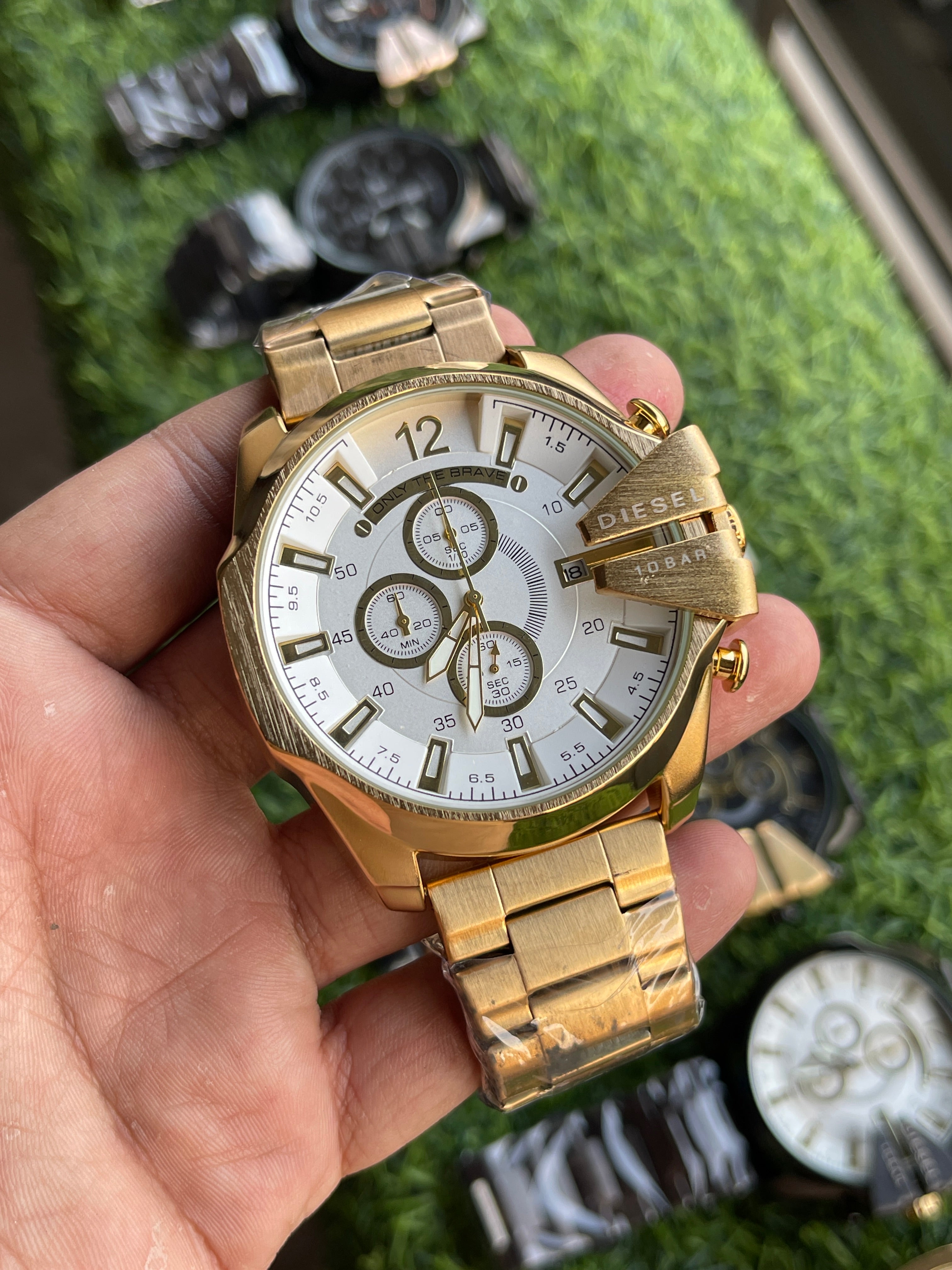 RC Diiesel Chronograph Watch – Gold Case & Silver Dial – Rehan's Collection