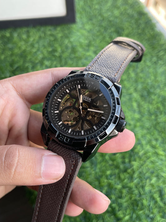 RC Fossiil Automatic Skeleton Watch – Black & Bronze Edition