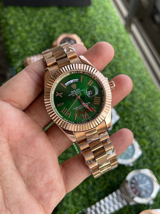 RC RLX Day-Date – Green Dial (Rose Gold Finish)