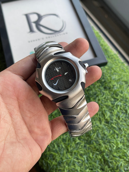 RC Nikee Sport Analog Watch – Silver & Black Textured Dial