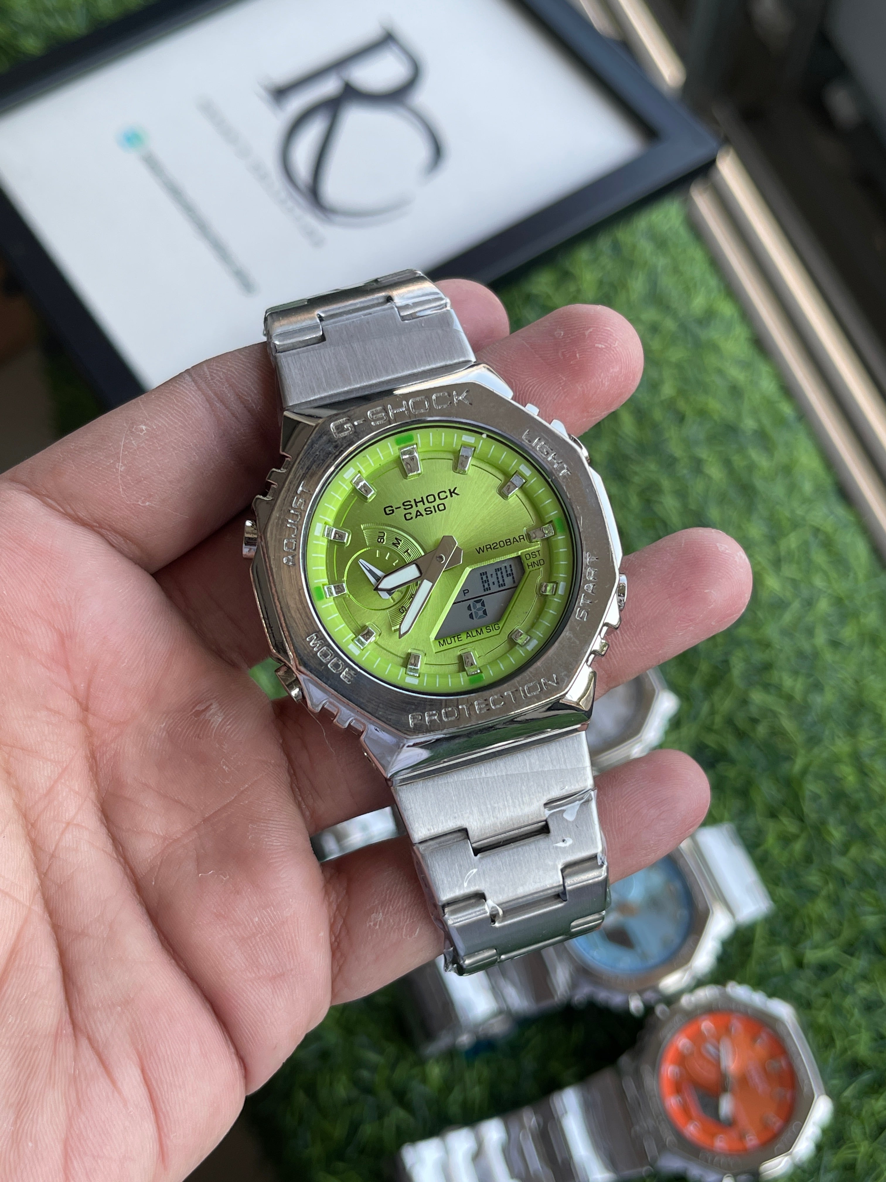 RC Casiio G-Shok Metal Series – Neon Green Dial | Stainless Steel Stra ...