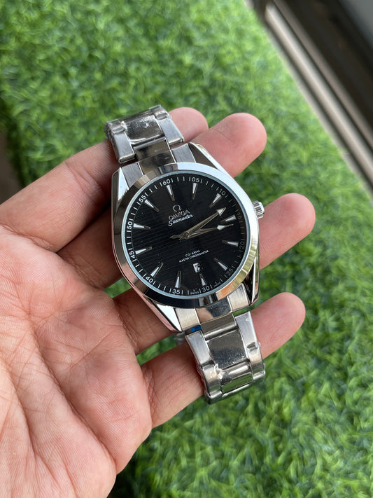 RC Omegaa Seamaster Men’s Watch – Black Dial, Stainless Steel