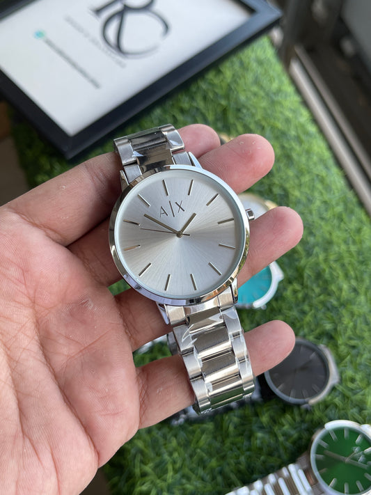 RC Armanii (A|X) Silver Stainless Steel Watch – Silver Sunray Dial