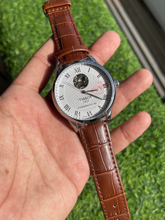 RC Tisst Powermatic 80 Open Heart Automatic Brown Leather Watch