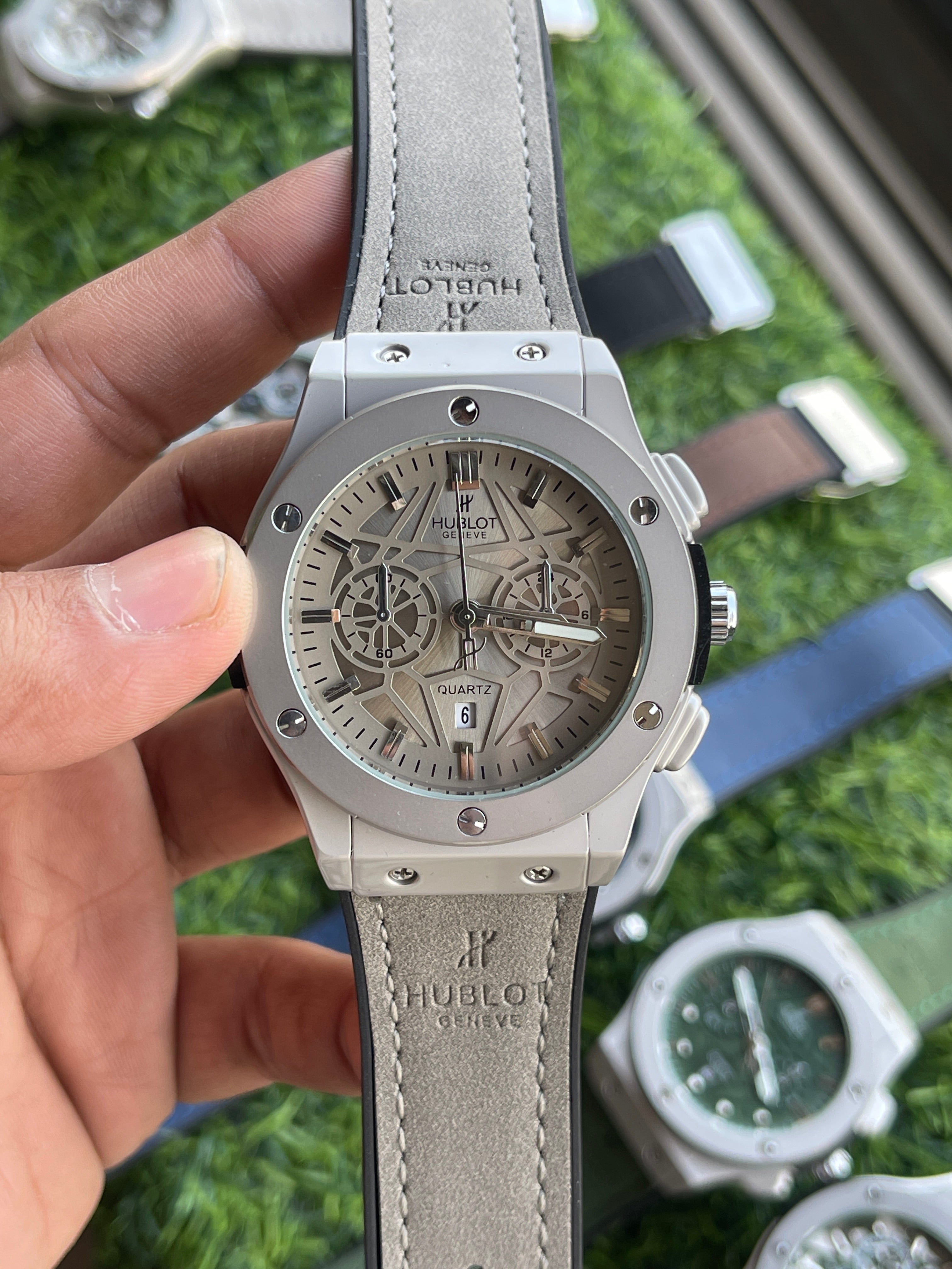 RC Hublt Classic Fusion Silver Case Light Grey Dial Quartz (Grey Strap ...