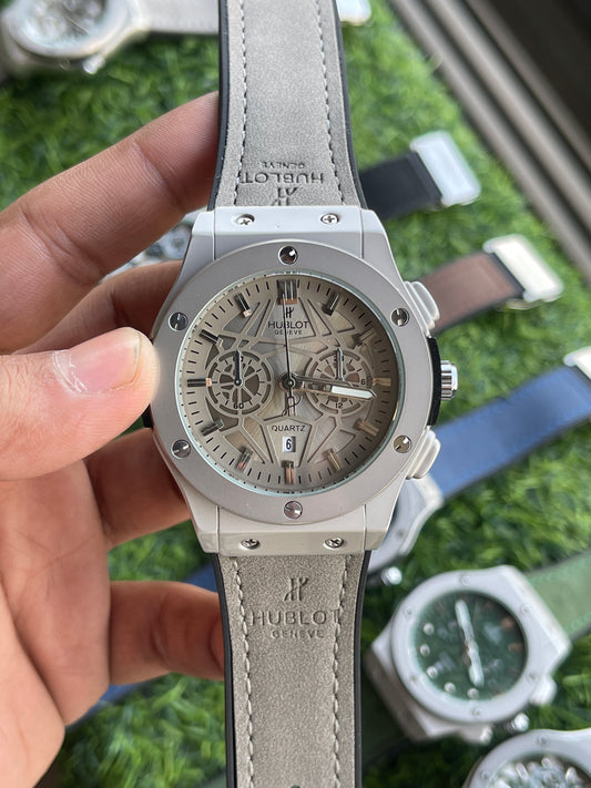 RC Hublt Classic Fusion Silver Case Light Grey Dial Quartz (Grey Strap)