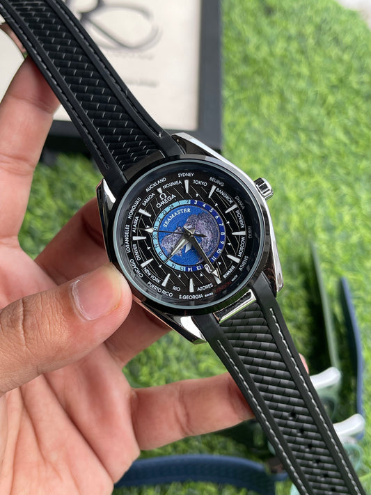 RC X OMEGAA Seamaster World Time Globe Edition – Textured Silicone Strap (BLACK)