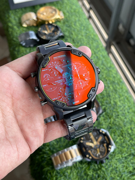 RC Diiesel Mega Chief Red Lens Dual-Time Chronograph – Black Steel Edition